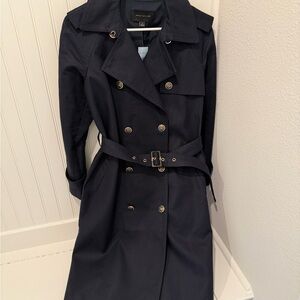 NWT Ann Taylor Navy "Dark Sky" Double-Breasted Trench Coat with Gold Buttons SP